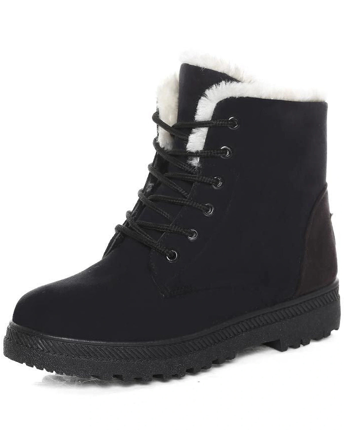 Women's Fur Trim Lace-Up Ankle Snow Boots with Chunky Grip Sole – Luna Belle