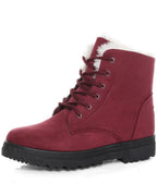 Women's Fur Trim Lace-Up Ankle Snow Boots with Chunky Grip Sole – Luna Belle