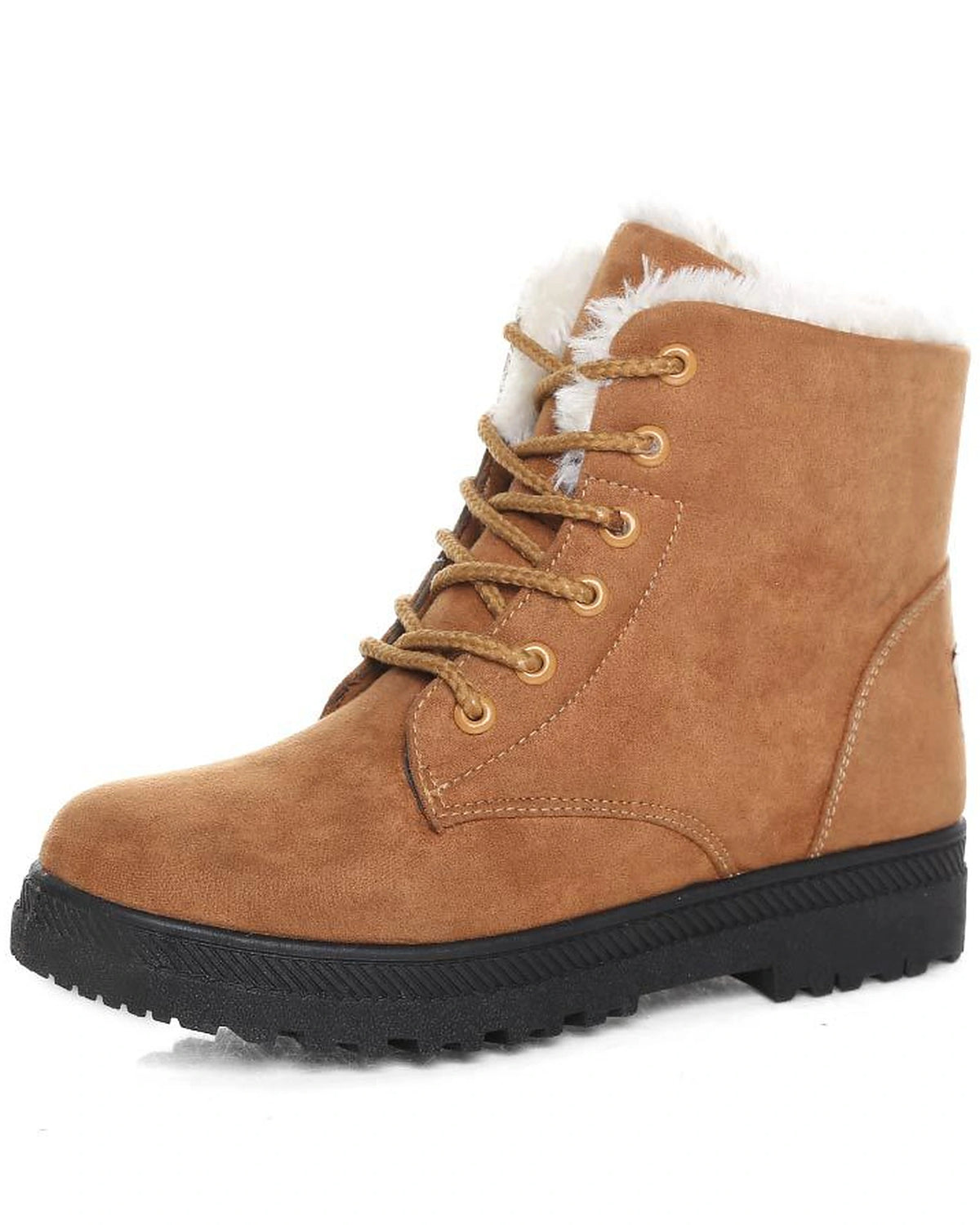 Women's Fur Trim Lace-Up Ankle Snow Boots with Chunky Grip Sole – Luna Belle