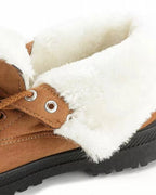 Women's Fur Trim Lace-Up Ankle Snow Boots with Chunky Grip Sole – Luna Belle