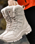 Women's Fur Trim Lace-Up Mid-Calf Snow Boots with Chunky Grip Sole – Ines Lou