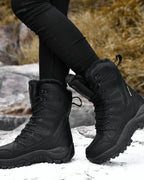 Women's Fur Trim Lace-Up Mid-Calf Snow Boots with Chunky Grip Sole – Ines Lou