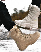 Women's Fur Trim Lace-Up Mid-Calf Snow Boots with Chunky Grip Sole – Ines Lou