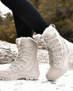 Women's Fur Trim Lace-Up Mid-Calf Snow Boots with Chunky Grip Sole – Ines Lou