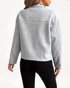 Women's Grey Zip-Up Overshirt, Cropped Utility Jacket with Flap Pockets – Iris