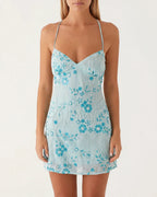 Women's Halter Neck Mini Dress for Women, Floral Embroidered Beaded – Phoebe Belle