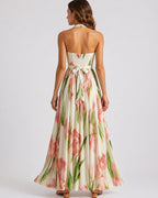 Women's Floral Maxi Dress with Open Back in Watercolour Print, Halter Neck – Olive Mae