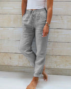 Women's High Waisted Drawstring Wide Leg Cotton Trousers with Side Pockets – Scarlett Grey