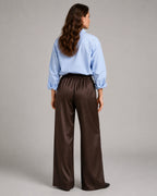 Women's High Waisted Wide Leg Satin-Look Trousers with Side Pockets – Vesper Jane