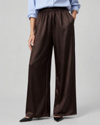 Women's High Waisted Wide Leg Satin-Look Trousers with Side Pockets – Vesper Jane