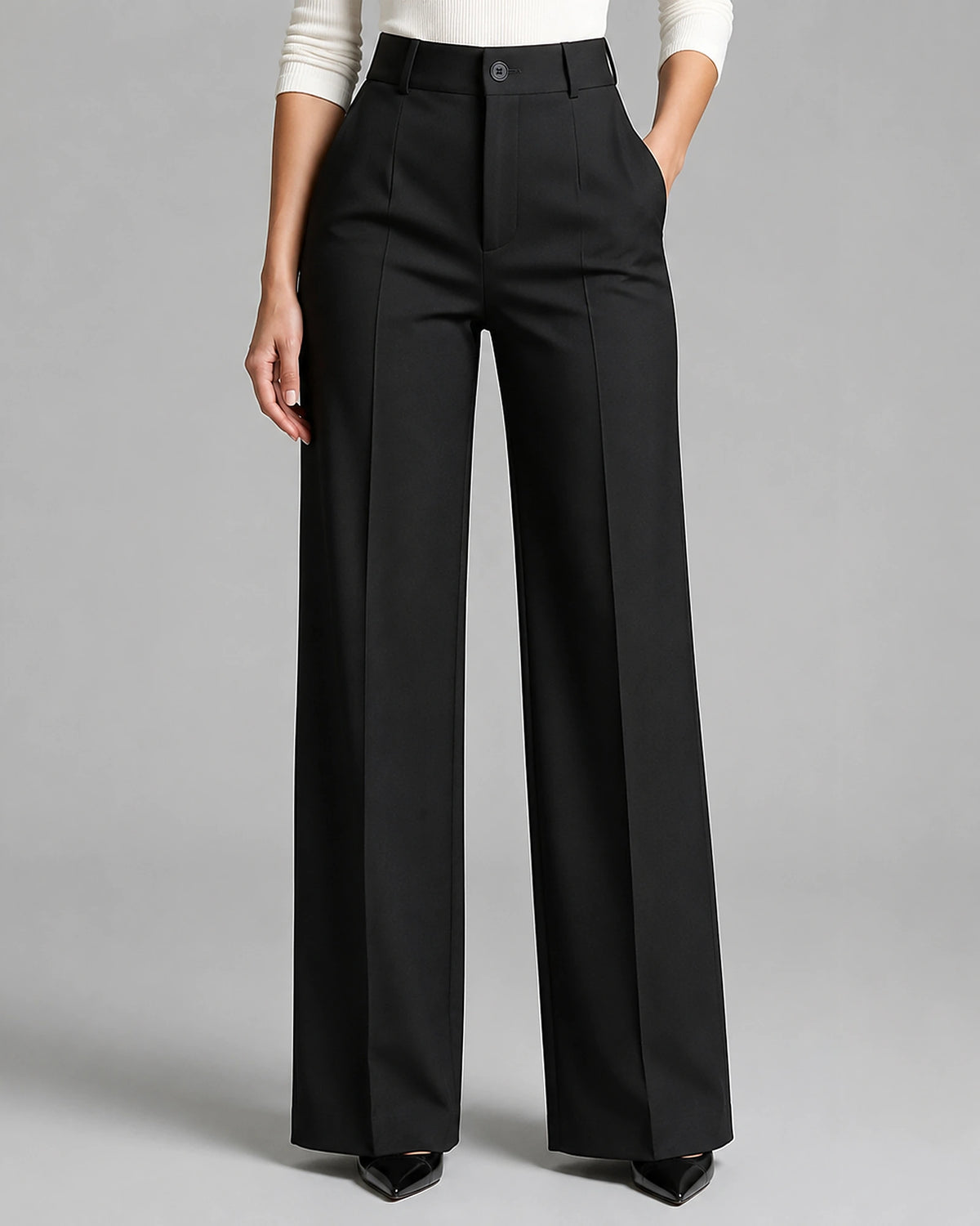 Women's High Waisted Wide Leg Tailored Trousers with Front Pleats – Ottilie Lou