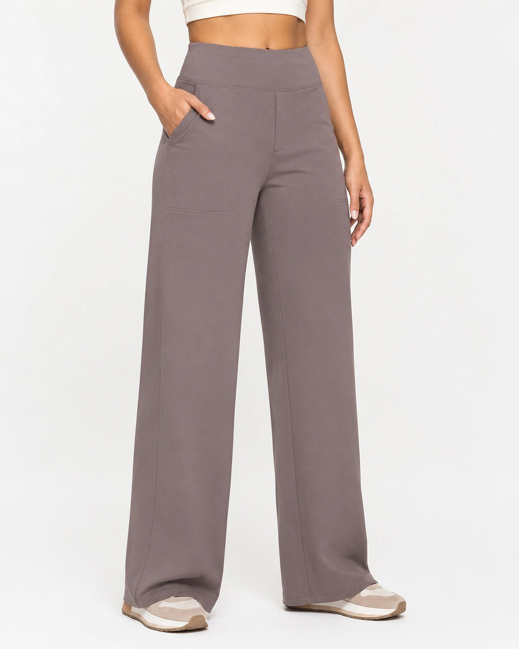 Women's High Waisted Wide Leg Trousers with Front Slant Pockets – Rhea Rose