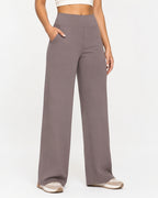 Women's High Waisted Wide Leg Trousers with Front Slant Pockets – Rhea Rose