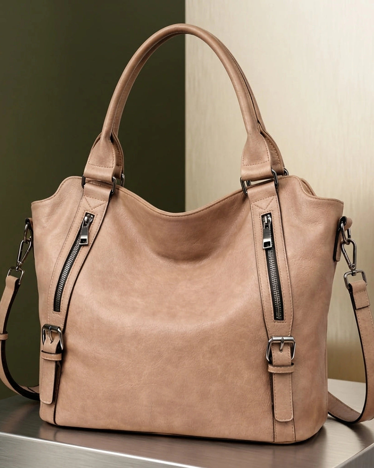 Women's Tote Bag Hobo Bag with Buckle, Front Zip Pockets and Detachable Crossbody Bag Strap – Violet Jane