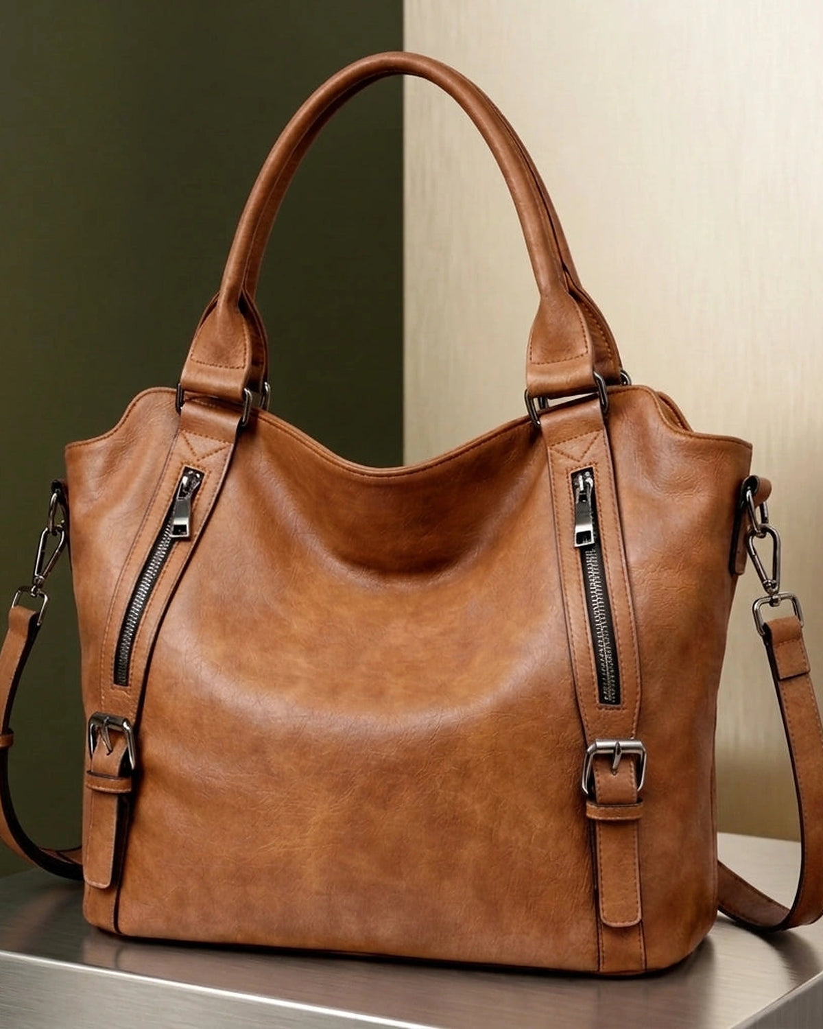Women's Tote Bag Hobo Bag with Buckle, Front Zip Pockets and Detachable Crossbody Bag Strap – Violet Jane