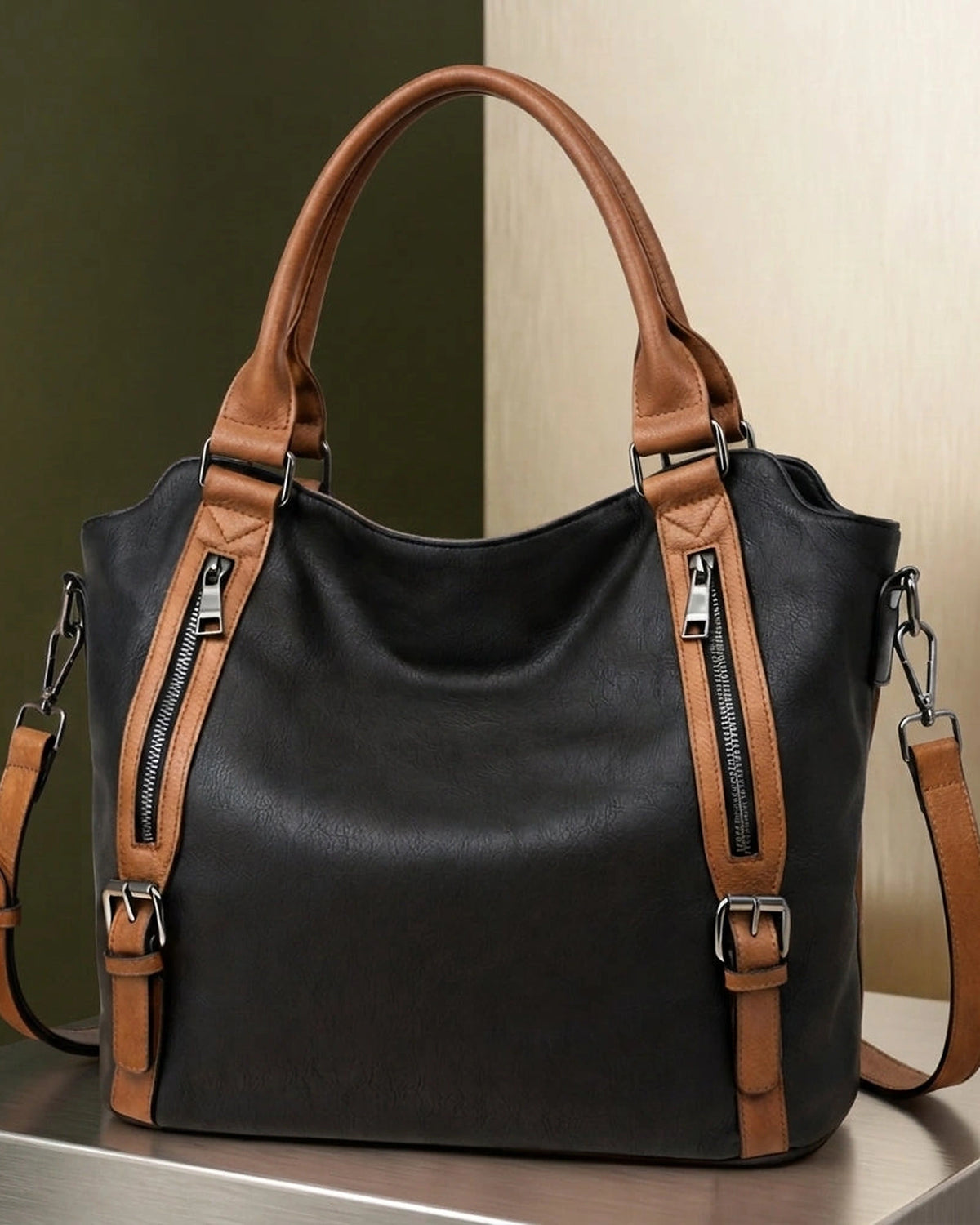 Women's Tote Bag Hobo Bag with Buckle, Front Zip Pockets and Detachable Crossbody Bag Strap – Violet Jane