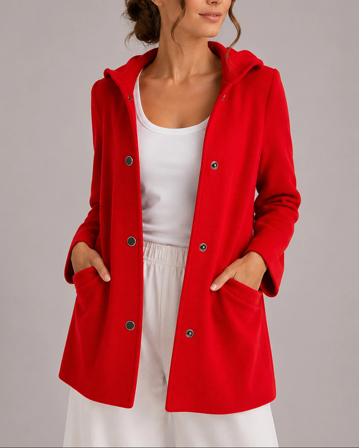 Women's Coatigan, Hooded Button-Up Cardigan for Women with Front Patch Pockets – Una