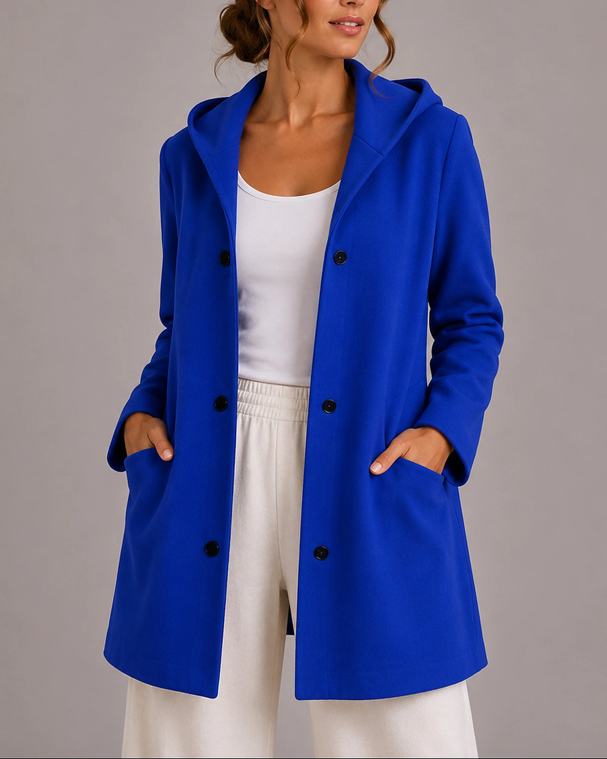 Women's Coatigan, Hooded Button-Up Cardigan for Women with Front Patch Pockets – Una