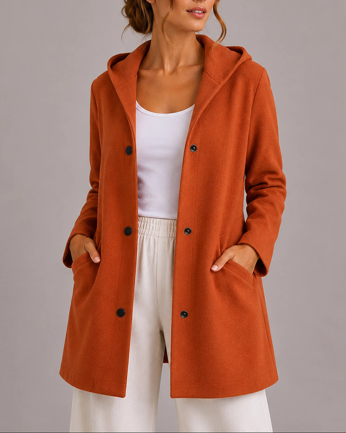 Women's Coatigan, Hooded Button-Up Cardigan for Women with Front Patch Pockets – Una
