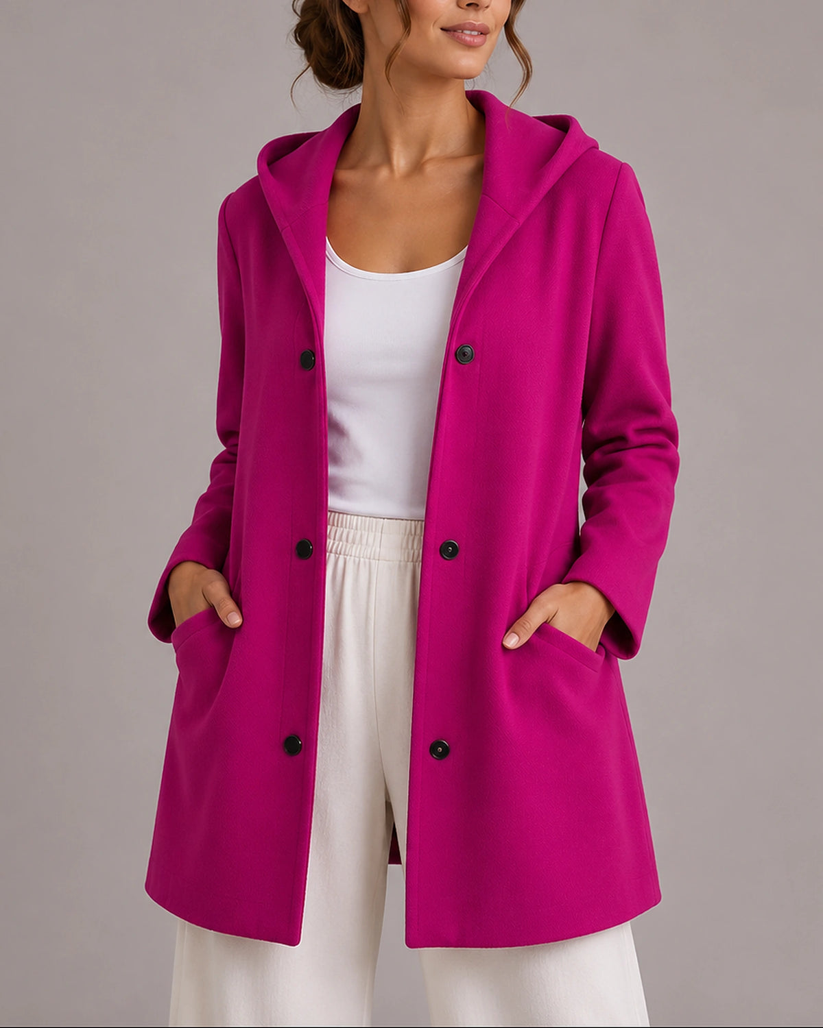 Women's Coatigan, Hooded Button-Up Cardigan for Women with Front Patch Pockets – Una