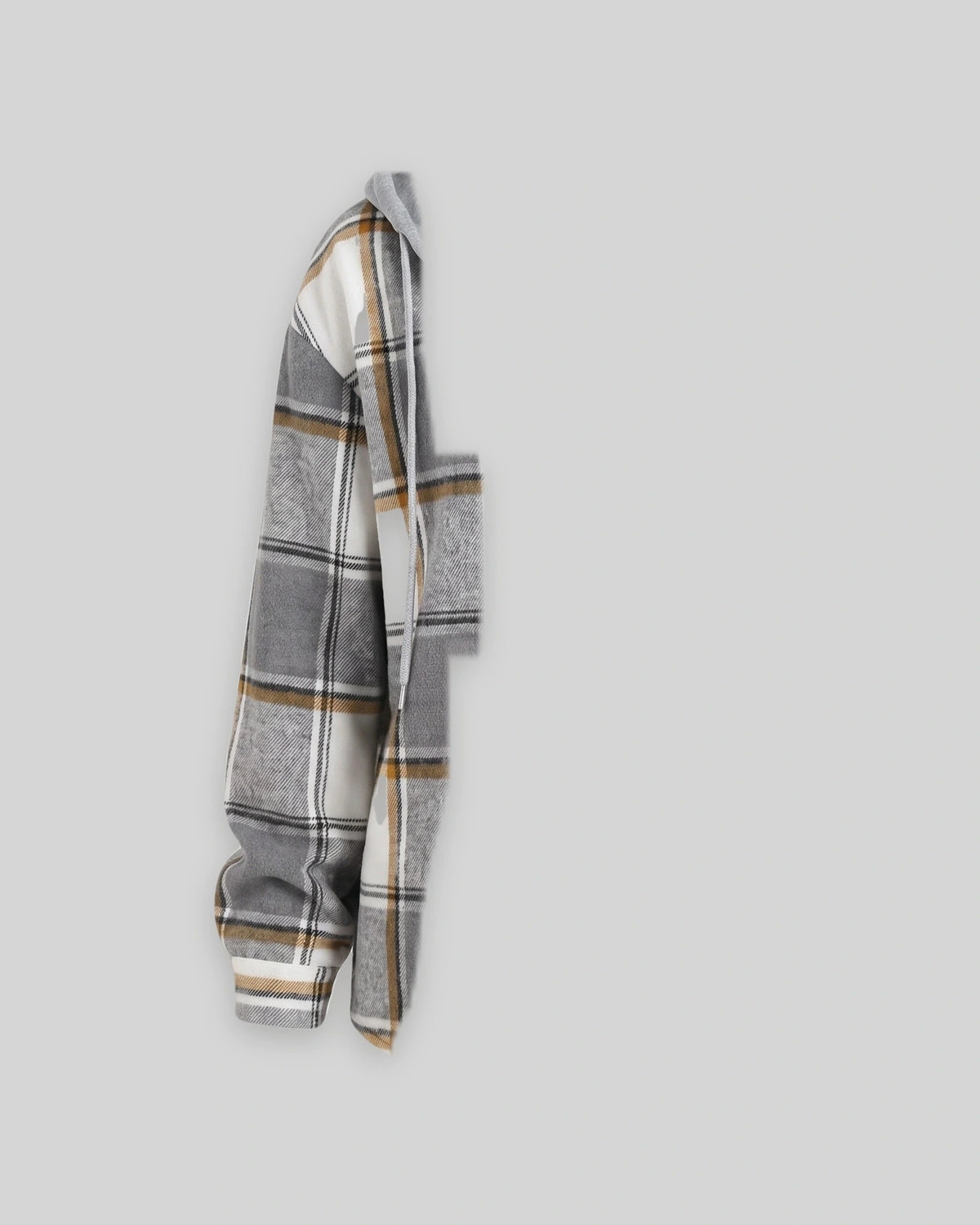 Women's Coat with Hood and Single-Breasted Button Front, Check Pattern – Wren Grey