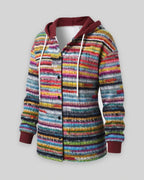 Women's Coat with Hood and Single-Breasted Button Front, Check Pattern – Wren Grey