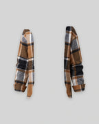 Women's Coat with Hood and Single-Breasted Button Front, Check Pattern – Wren Grey