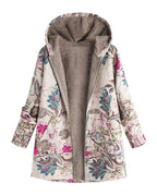 Women's Winter Coat Jacket in Floral Print, Hooded and Fleece-Lined with Patch Pockets – Willa Jane