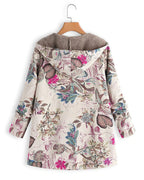 Women's Winter Coat Jacket in Floral Print, Hooded and Fleece-Lined with Patch Pockets – Willa Jane