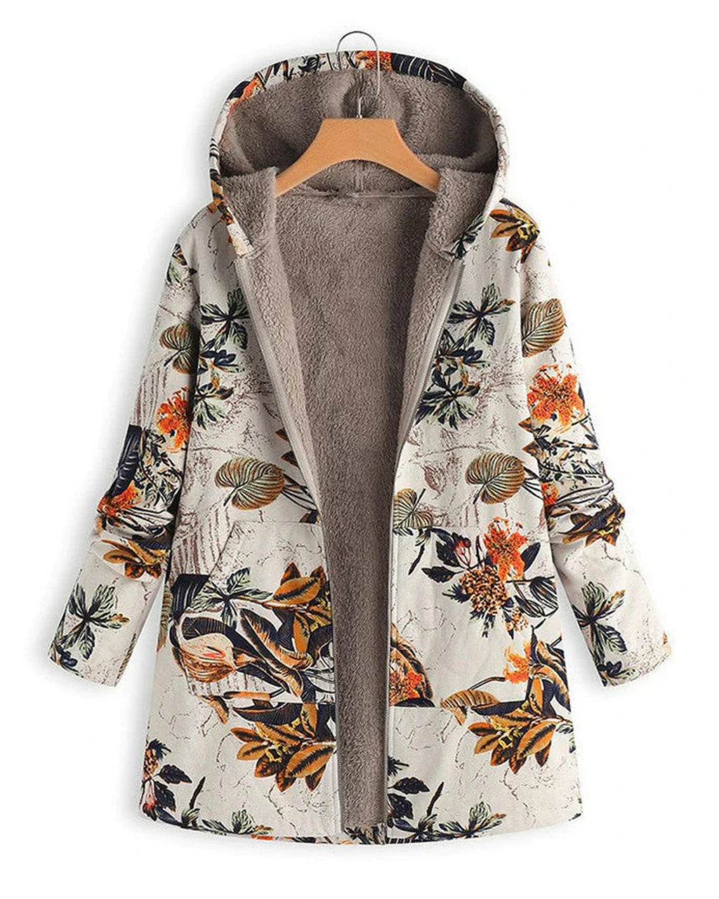 Women's Winter Coat Jacket in Floral Print, Hooded and Fleece-Lined with Patch Pockets – Willa Jane