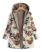 Women's Winter Coat Jacket in Floral Print, Hooded and Fleece-Lined with Patch Pockets – Willa Jane