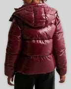 Women's Puffer Jacket with Hood and Drawcord Hem, Glossy Quilted Winter Coat – Holly