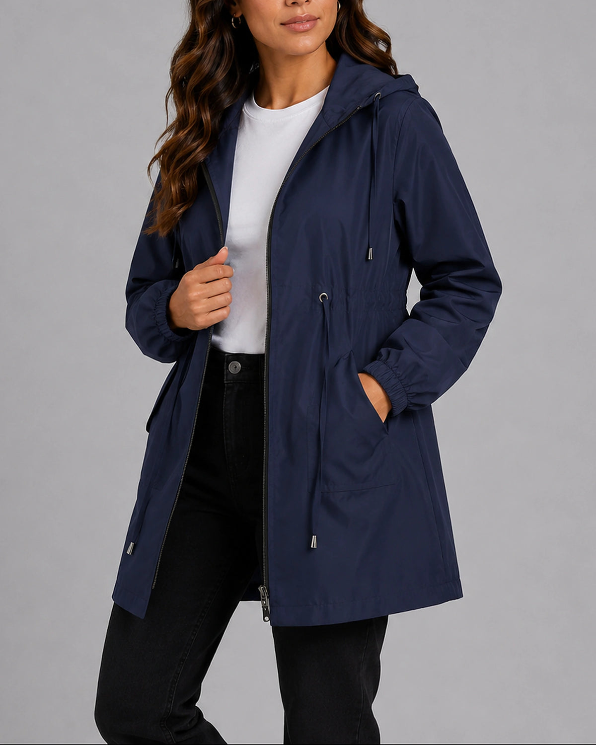 Women's Rain Jacket with Hood and Drawstring Waist, Lightweight Waterproof Jacket with Side Pockets – Jessa