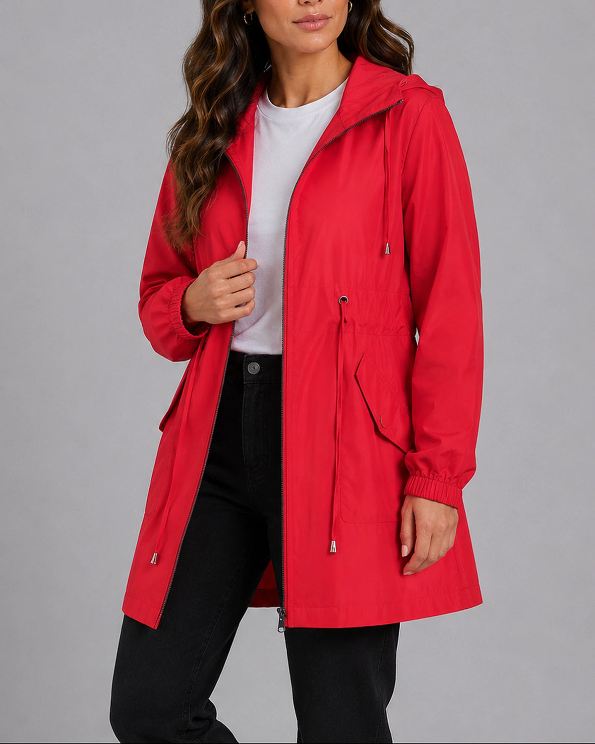 Women's Rain Jacket with Hood and Drawstring Waist, Lightweight Waterproof Jacket with Side Pockets – Jessa