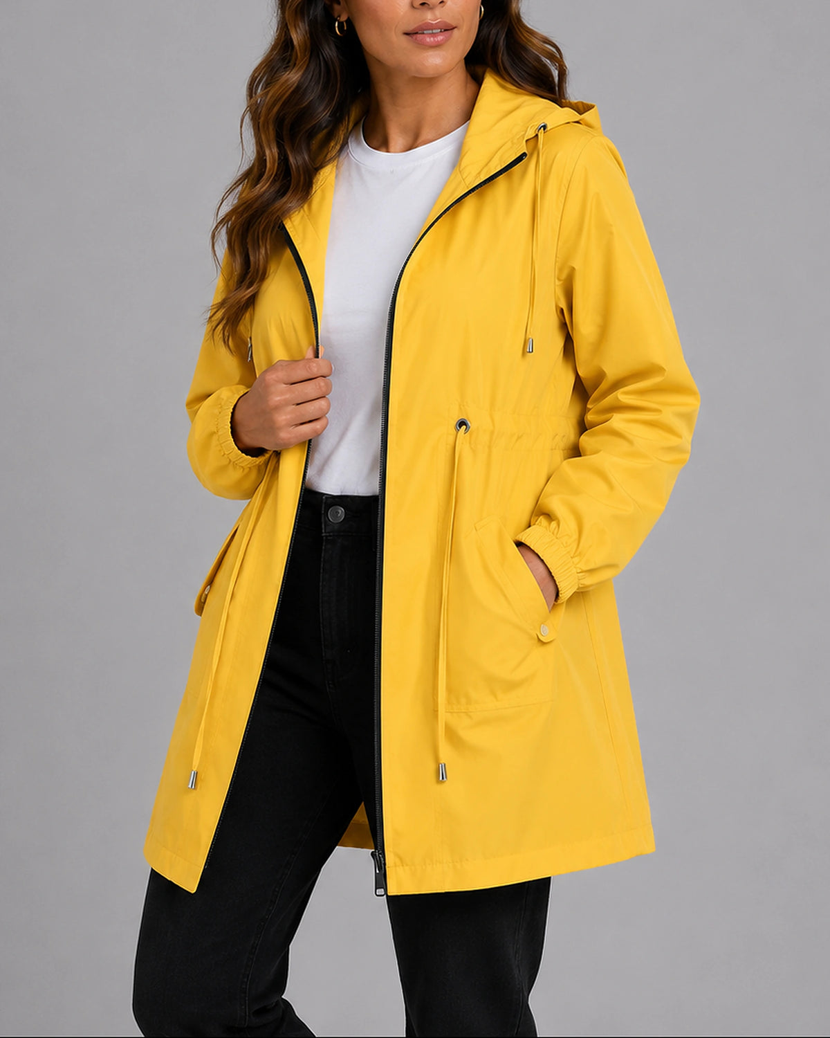 Women's Rain Jacket with Hood and Drawstring Waist, Lightweight Waterproof Jacket with Side Pockets – Jessa