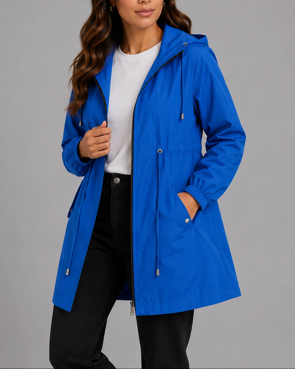 Women's Rain Jacket with Hood and Drawstring Waist, Lightweight Waterproof Jacket with Side Pockets – Jessa