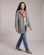 Women's Hooded Boiled Wool Coat with Turn-Back Cuffs and Side Pockets, Longline Length – Merly