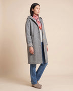 Women's Hooded Boiled Wool Coat with Turn-Back Cuffs and Side Pockets, Longline Length – Merly