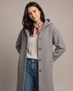 Women's Hooded Boiled Wool Coat with Turn-Back Cuffs and Side Pockets, Longline Length – Merly