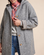 Women's Hooded Boiled Wool Coat with Turn-Back Cuffs and Side Pockets, Longline Length – Merly
