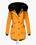 Women's Faux Fur Hooded Padded Parka with Fur Trim and Drawstring Waist – Sienna Belle