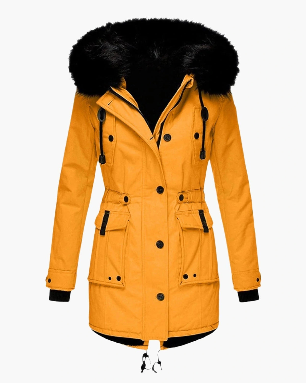 Women's Faux Fur Hooded Padded Parka with Fur Trim and Drawstring Waist – Sienna Belle