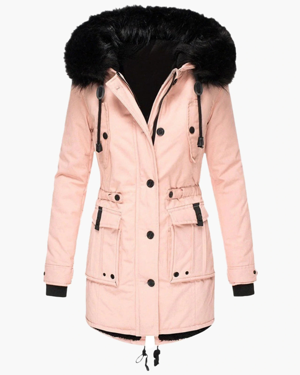 Women's Faux Fur Hooded Padded Parka with Fur Trim and Drawstring Waist – Sienna Belle