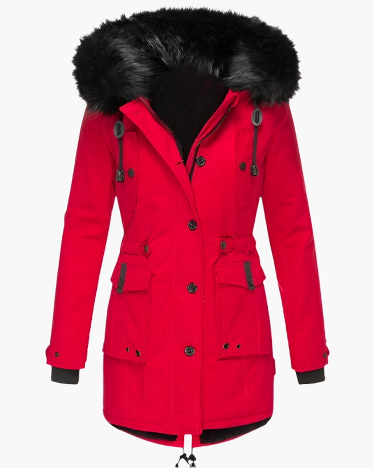 Women's Faux Fur Hooded Padded Parka with Fur Trim and Drawstring Waist – Sienna Belle