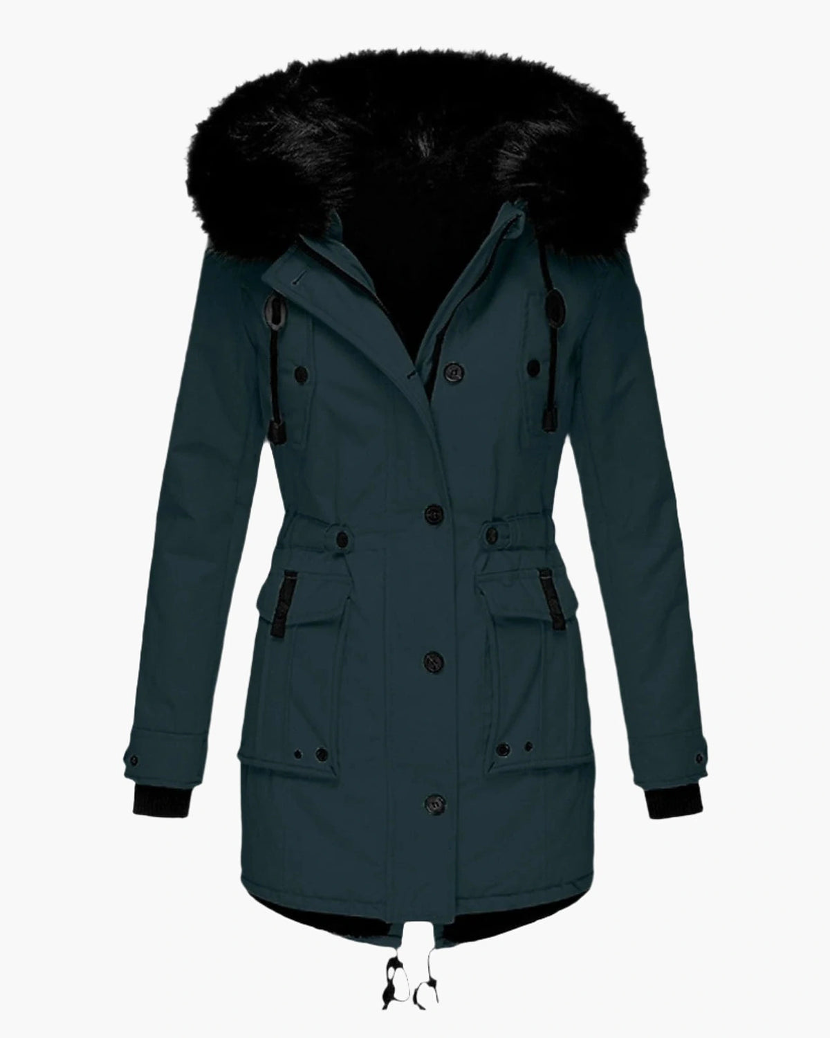 Women's Faux Fur Hooded Padded Parka with Fur Trim and Drawstring Waist – Sienna Belle