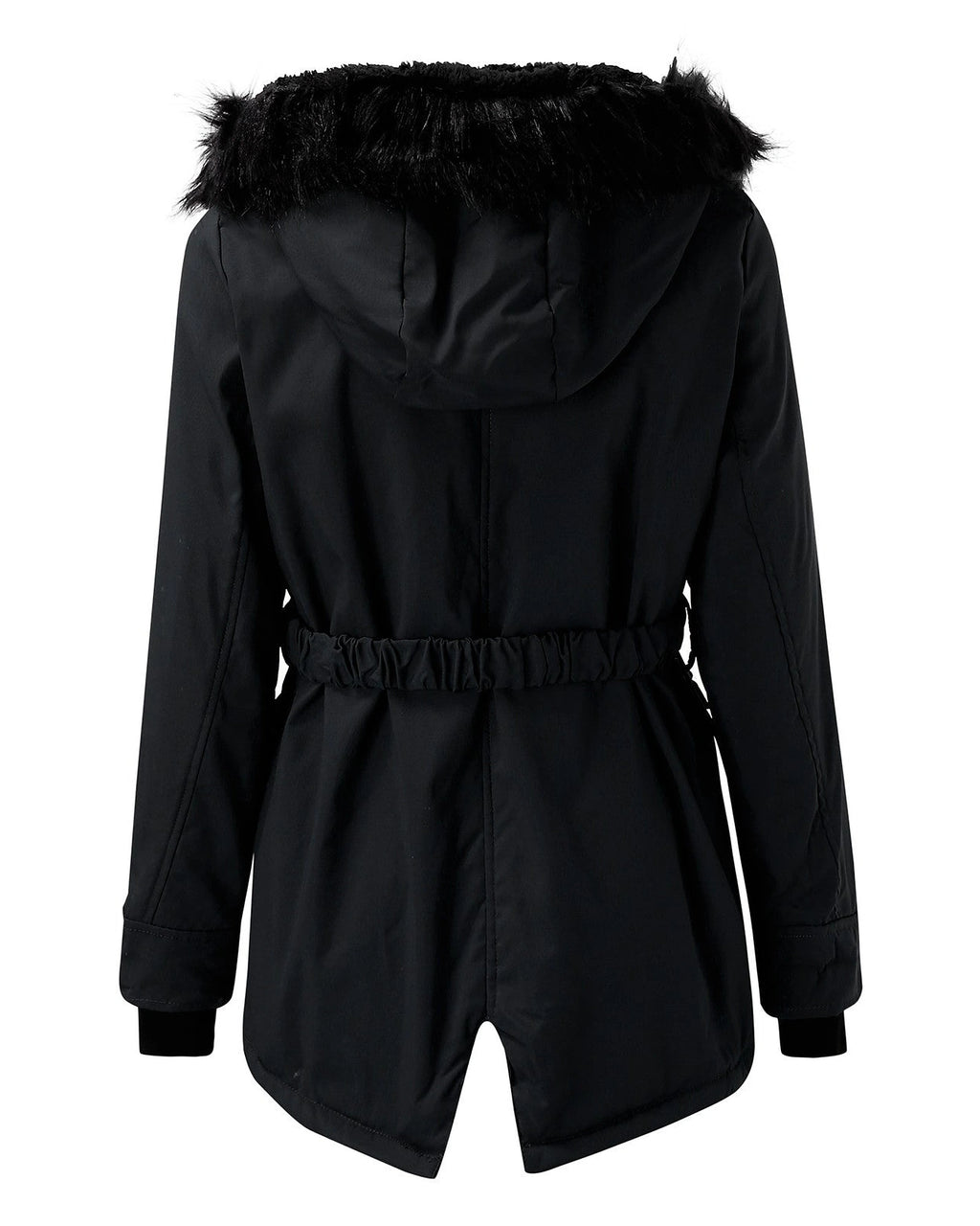 Women's Faux Fur Hooded Padded Parka with Fur Trim and Drawstring Waist – Sienna Belle