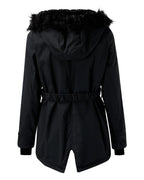 Women's Faux Fur Hooded Padded Parka with Fur Trim and Drawstring Waist – Sienna Belle