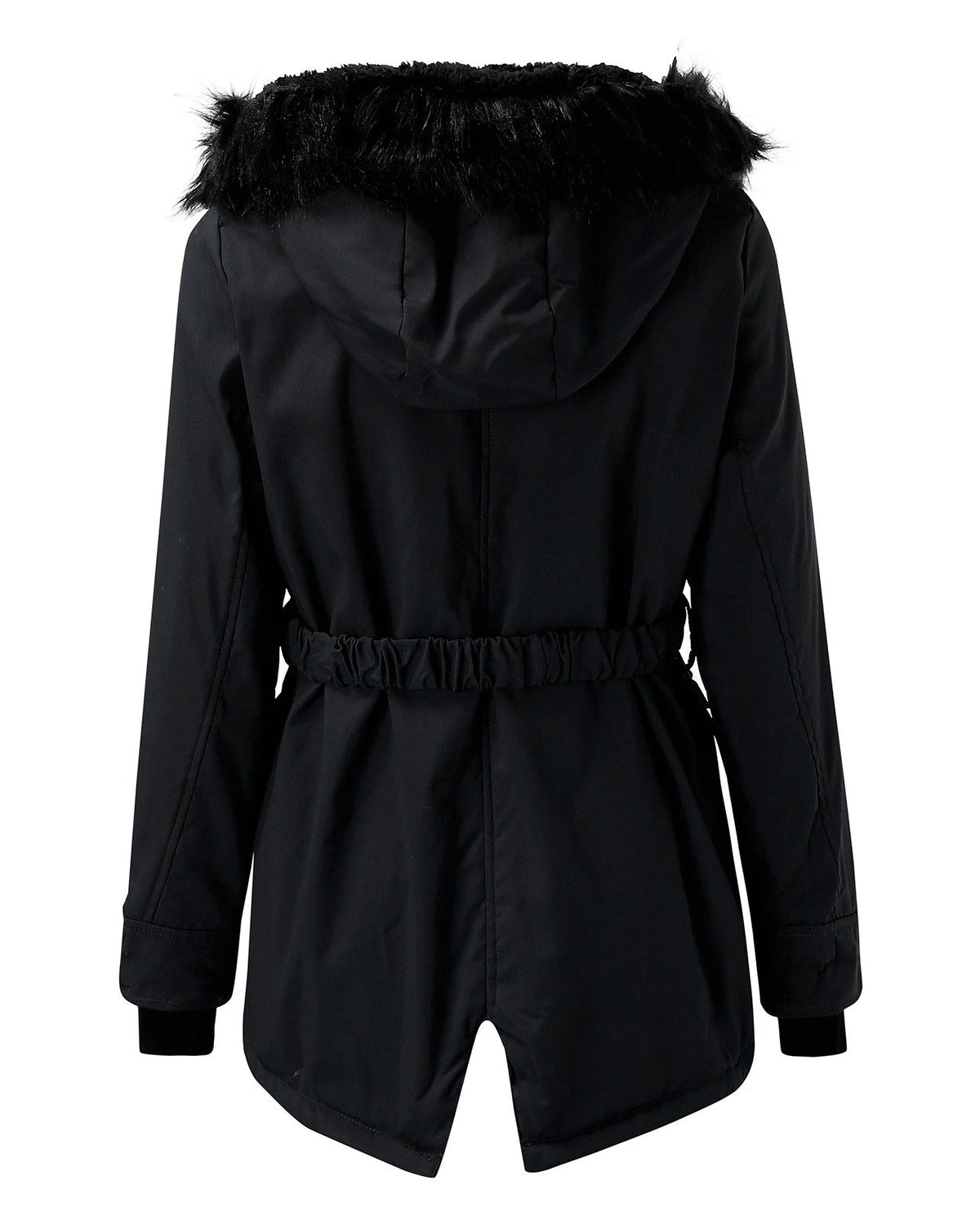 Women's Faux Fur Hooded Padded Parka with Fur Trim and Drawstring Waist – Sienna Belle