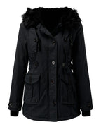 Women's Faux Fur Hooded Padded Parka with Fur Trim and Drawstring Waist – Sienna Belle