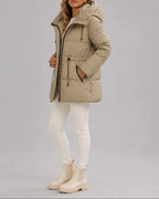 Women's Puffer Coat with Hood, Drawstring Waist and Zip Pockets, Winter Coat Women – Dora